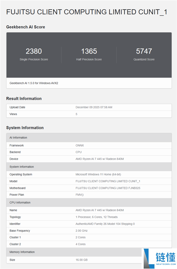 AMD下代锐龙AI 7 445 APU初次现身,2+4中心配置