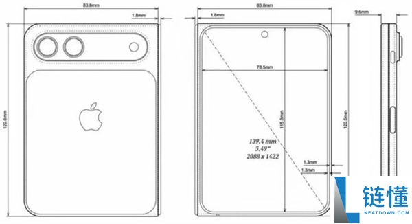 苹果首款折叠屏iPhone衬着图/尺寸出炉：阔折叠比例 内屏无任何开孔