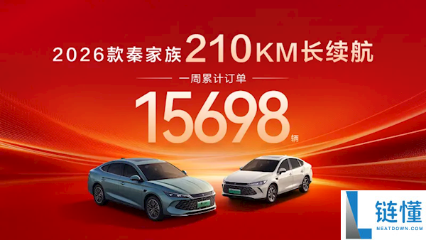 纯电210km同级最长,2026款比亚迪秦长续航版单周狂揽1.5万定单