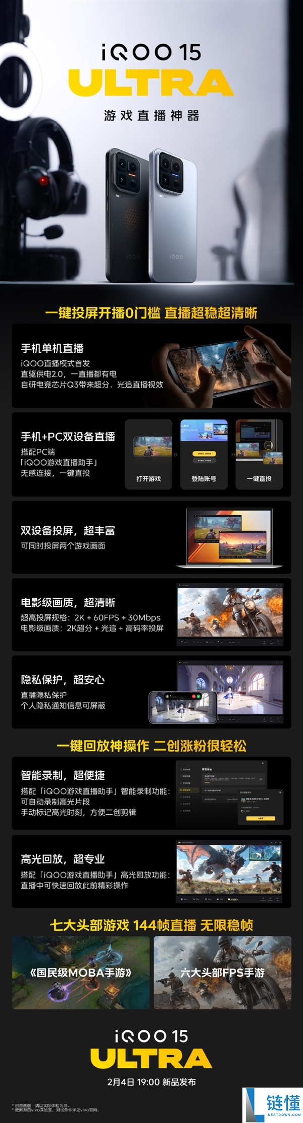 游戏直播神器,iQOO 15 Ultra支撑一键投屏 开播0门坎