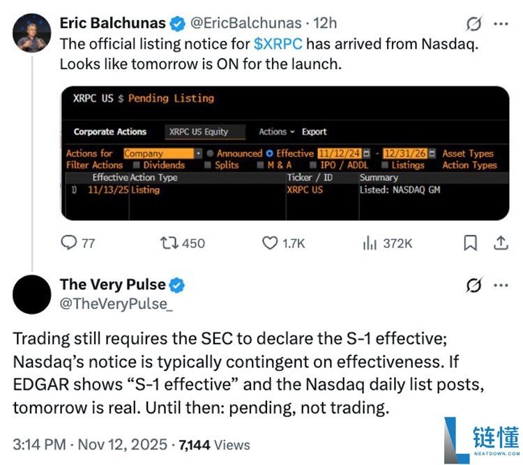 喜报社区预计首只美国现货瑞波币(XRP)ETF将于周四上线