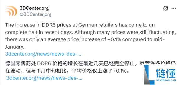 内存风向变了吗 DDR5暴涨势头不再,均匀仅微涨0.1%