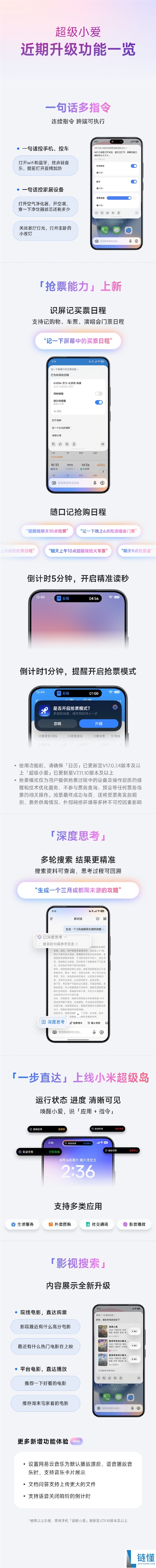 小米超等小爱近期新功能一图看懂：新增抢票形式、深度思虑更精准