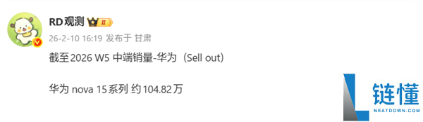 麒麟9系加持系列最强,华为nova 15系列累计销量破百万台