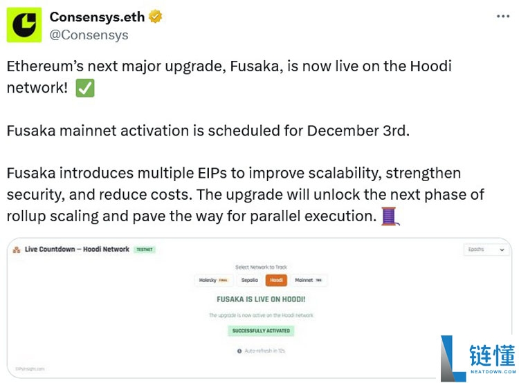 以太坊（ETH）的 Fusaka 分叉在最终测试网上线后详解，即将准备部署主网