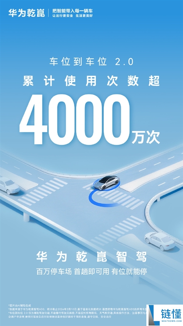 华为乾崑智驾车位到车位2.0打破4000万次 百万泊车场初次就能用