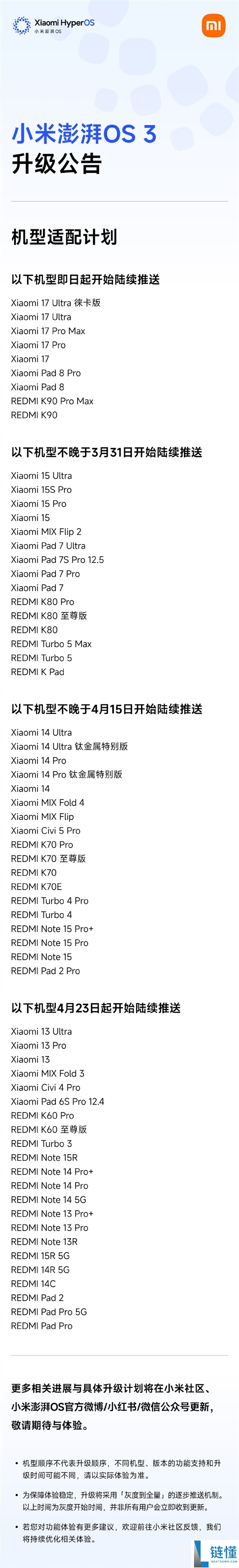 小米磅礴OS 3最新晋级今起推送 iPhone短信来电双向同步、兼容AirPods