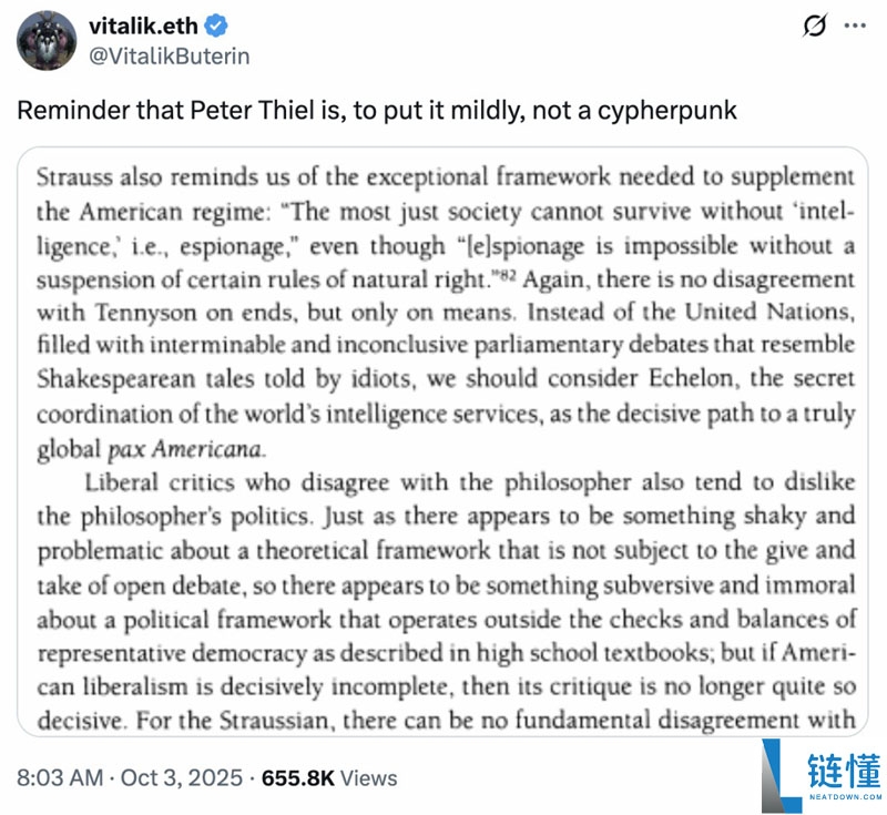 以太坊（ETH）联合创始人 V神 暗讽 Peter Thiel 背后是科技思想的派系之争