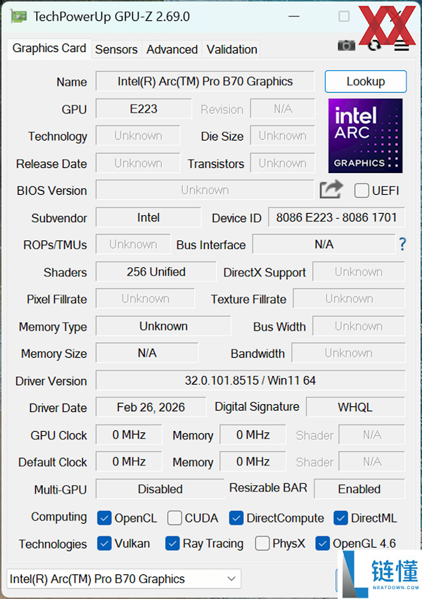 Intel 锐炫 Pro B70 专业卡首测：四卡并联功耗高达 720W
