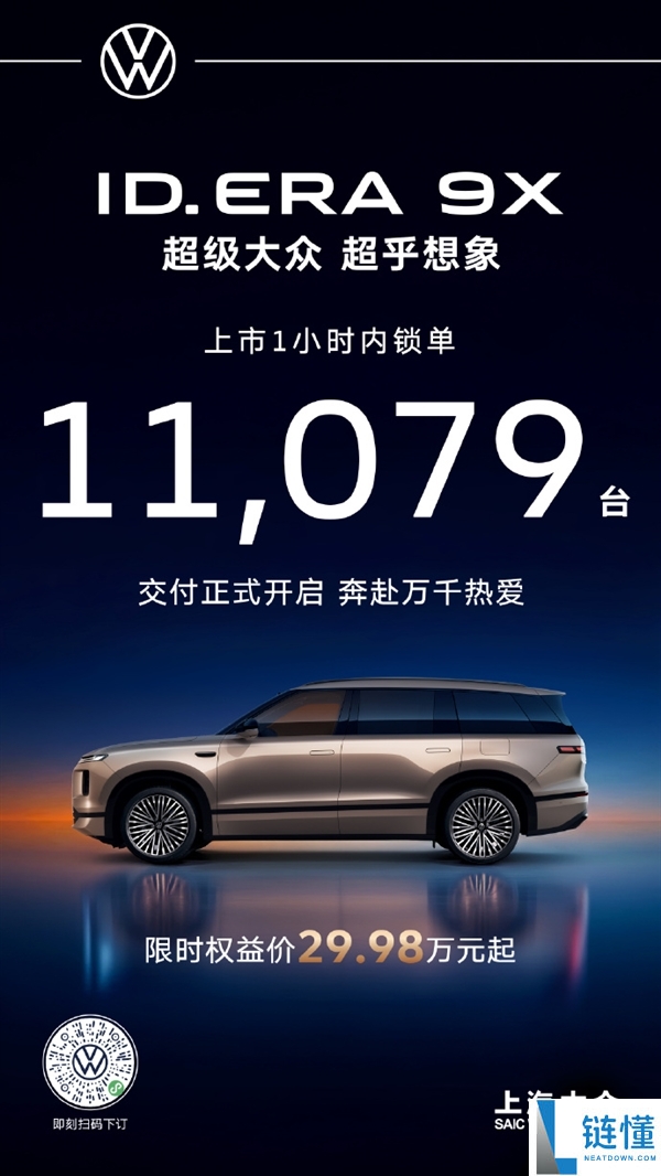 大众 ID.ERA 9X 正式上市：29.98 万元起，1 小时锁单破 1.1 万台