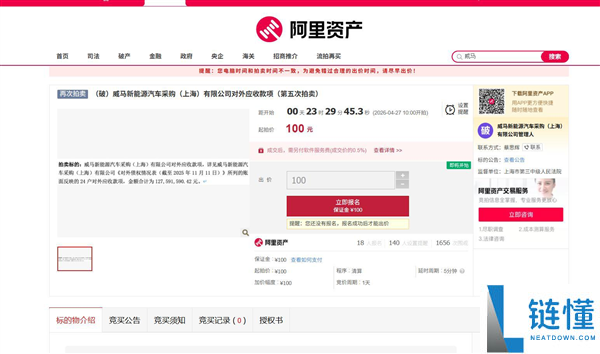 威马汽车 1.3 亿债权低价开拍：百元捡漏亿级债务？真实性全无保障