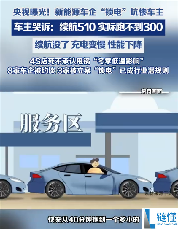 央视曝光车企锁电乱象：续航 510km 实际不足 300km，比手机降频更狠！