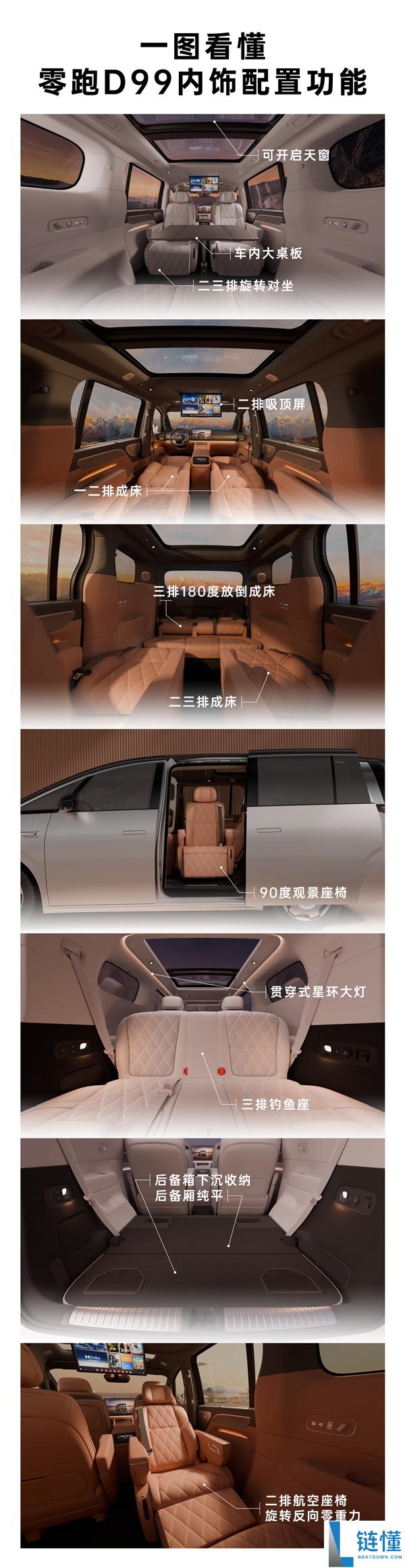零跑全新 MPV D99 内饰曝光：旋转座椅加持，又要掀桌子？