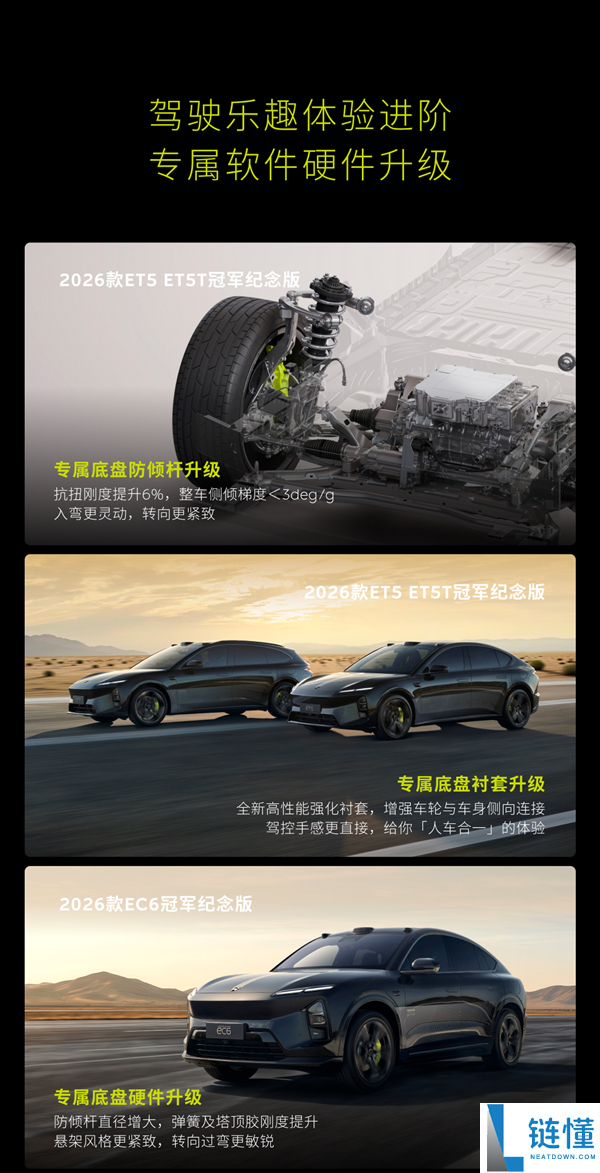 蔚来2026款ET5、ET5T、EC6冠军纪念版上市，租电仅需20.5万起，独特外观设计吸引眼球