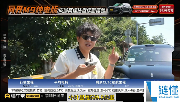 博主实测问界M9高速续航极限:电量归零行驶461公里