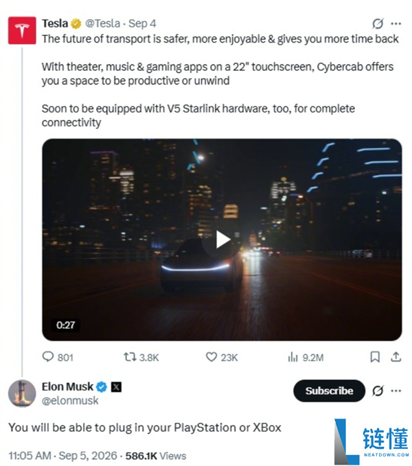 特斯拉Cybercab将支持连接PS和Xbox,马斯克透露车内打游戏新功能