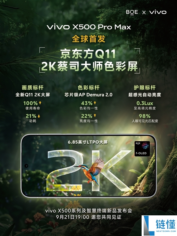 vivo X500 Pro Max首发京东方Q11发光材料,创新屏幕技术创历史新高