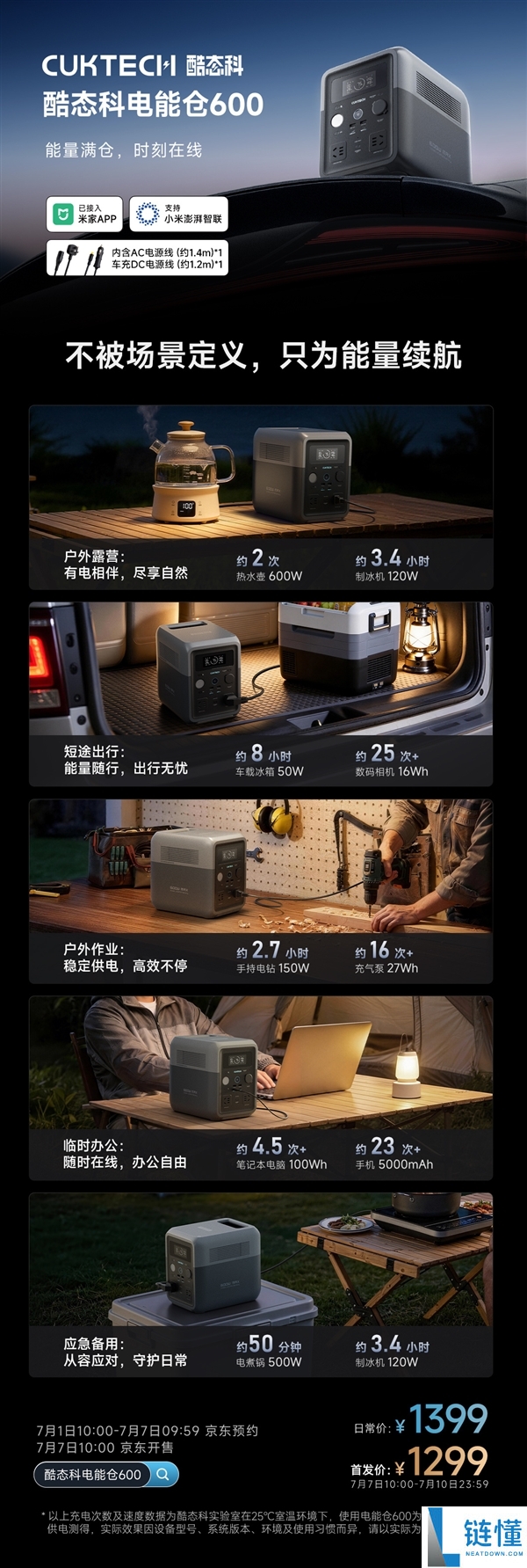1299元酷态科电能仓600发布：仅需0.5度电，支持1000W功率