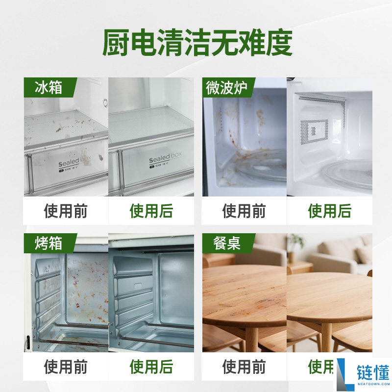 厨房与冰箱清洁神器：水卫士多功能清洁剂500g*2瓶+百洁布，仅售8.99元！