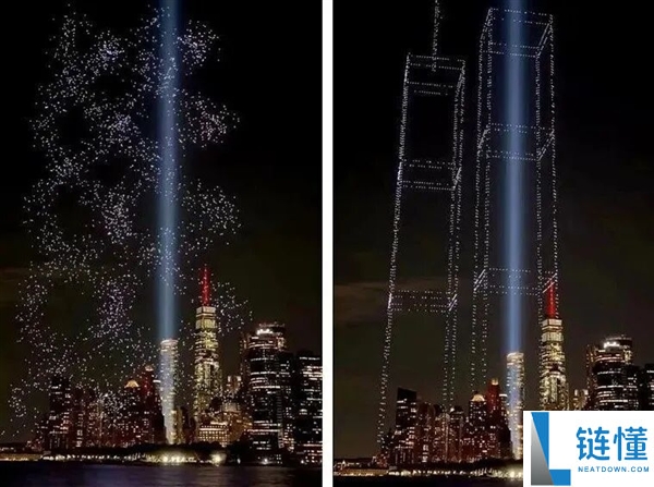 “9.11事件25周年：纽约夜空中2977架无人机重现世贸双子塔”
