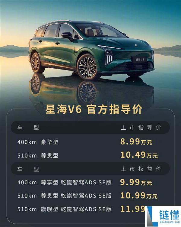 华为智驾首次突破10万！星海V6新车型上市，权益价仅9.99万起