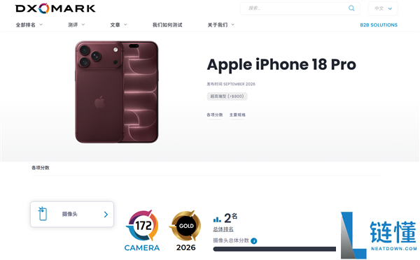 iPhone 18 Pro获得DXO影像全球第二，评分172分，仅次于华为Pura 80 Ultra