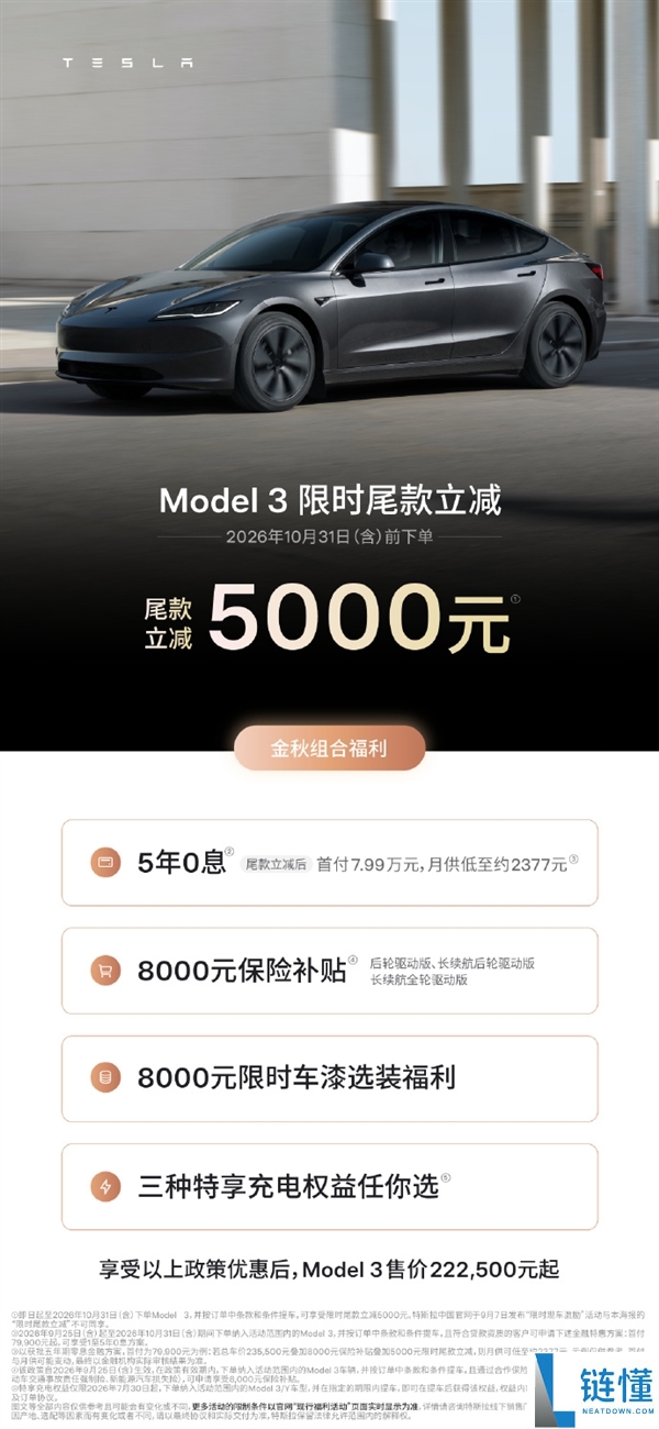 特斯拉中国最新优惠调整：Model 3降价5000元，Model Y降价7000元